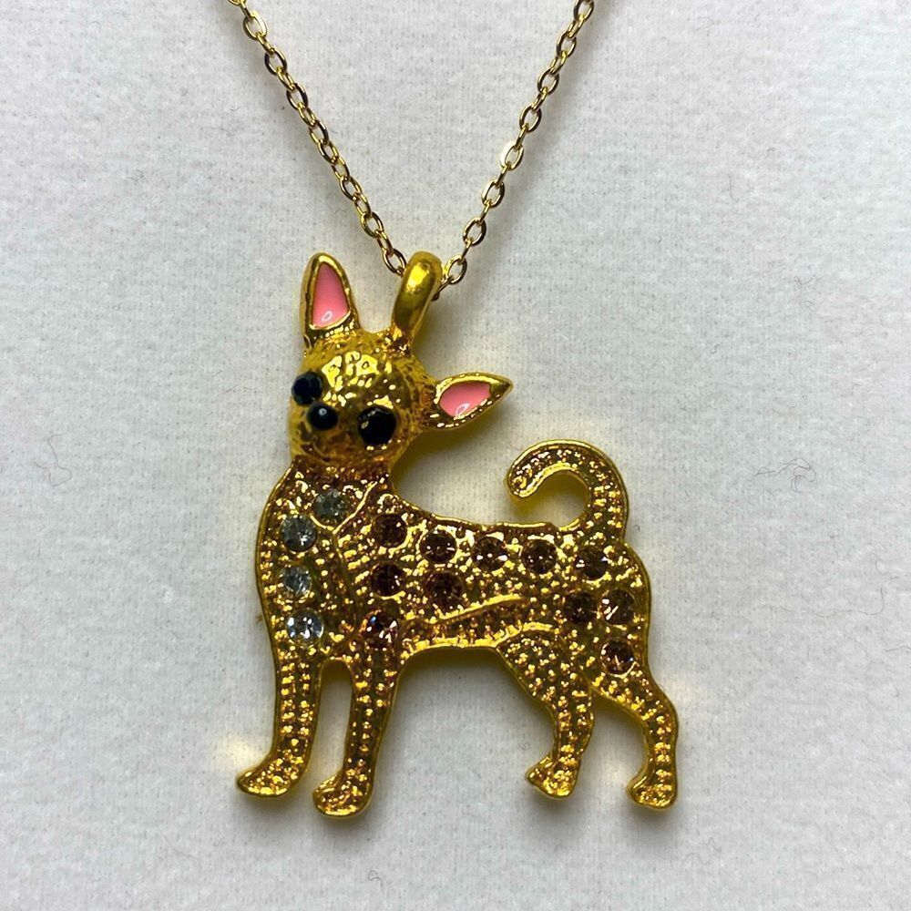 Chihuahua Rhinestone Dog Lover’s Necklace - Picture 2 of 3